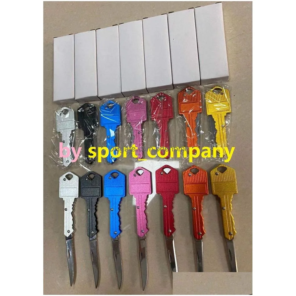 10 Color Key Shape Mini Folding Knife Outdoor Saber Pocket Fruit Knife Multifunctional Keychain Knives Swiss Self-defense Knife Outdoor Emergency Tool EDC Tool