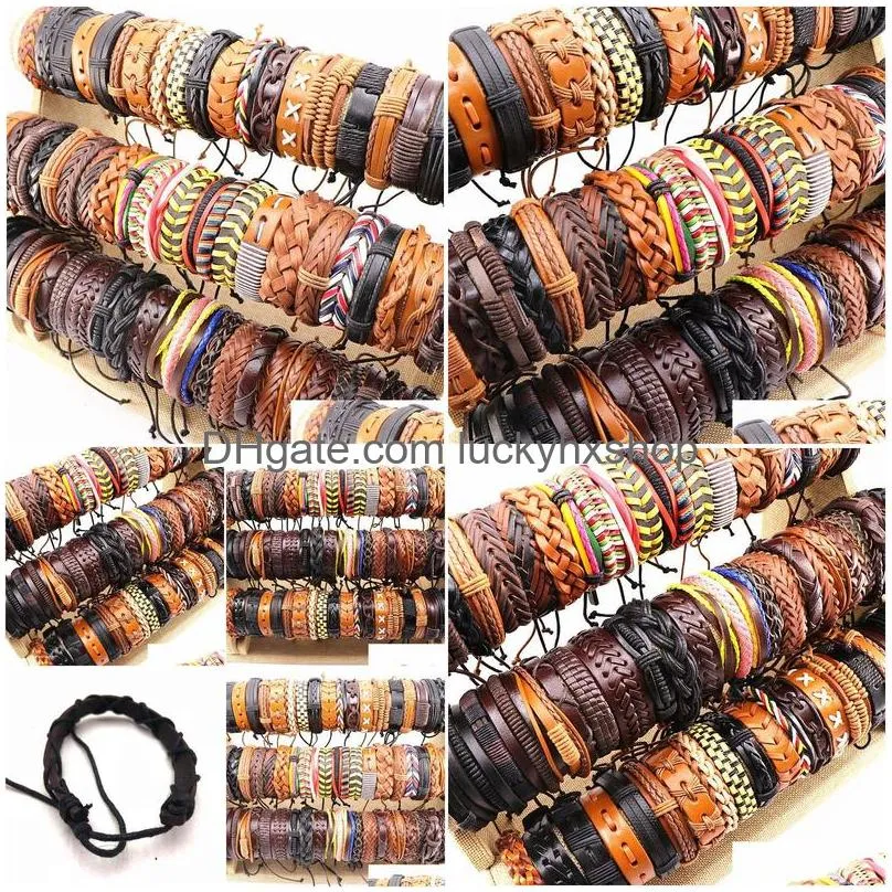 chain wholesale 100pcslots assorted vintage handmade mens cuff leather braided jewelry bracelets wrist bangle for women 230710