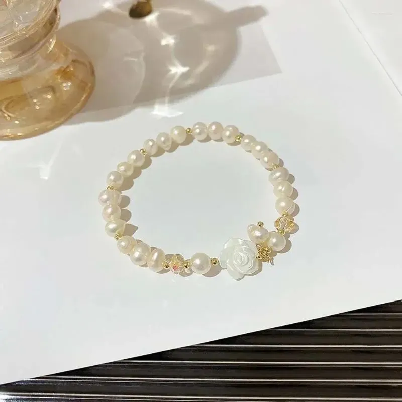 Charm Bracelets Jewelry Accessories Flower Pearl Bracelet Imitation Irregar Bead String Bangle White Petal Drop Delivery Dhx7B