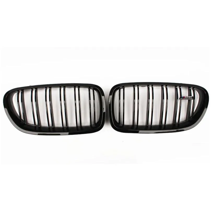 pair dual line glossy black mesh grill grille for 5 series f10 f11 f18 m5 racing grilles grills 20103396763