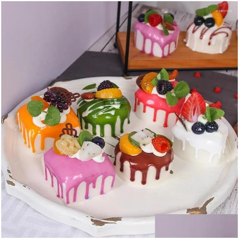 Decorative Flowers 1PCS Simulation Cake Model Dessert Props Love Jam Bread Fake Fruit Home Decoration Round Birthday Refrigerator.