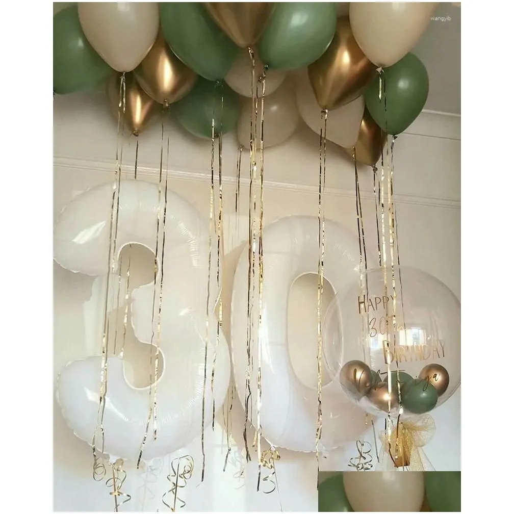 Party Decoration 26PCS Olive Green Balloon Kit With White Number Foil Balls For Kids Birthday Baby Shower DIY Home Supplies