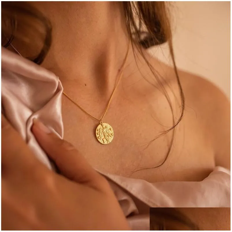 14k gold goddess pendant necklace gold medallion for women gold coin necklace gold disc necklace