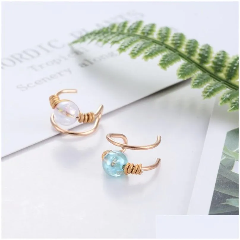 small crystal beads ear cuffs for women girls gold copper no piercing clips earrings