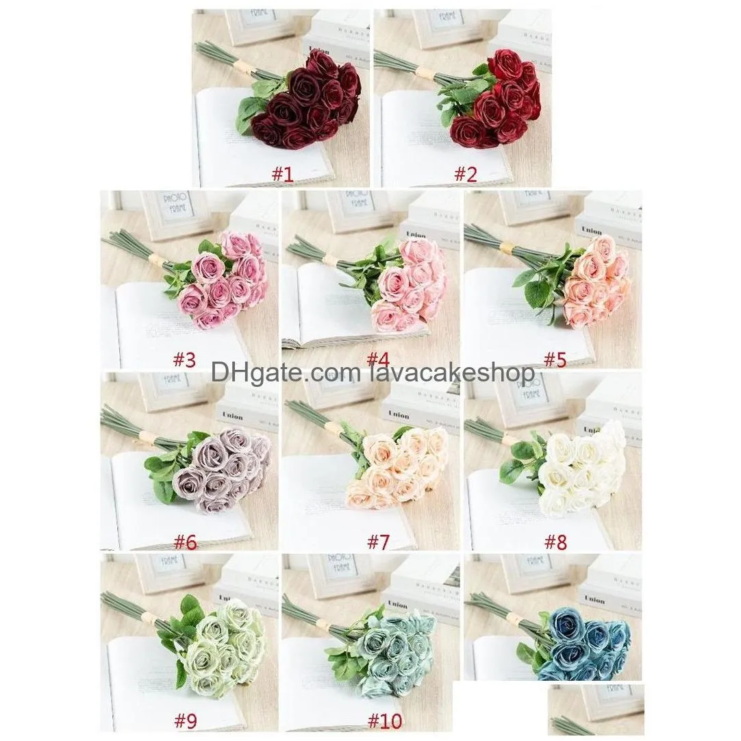 12 head artificial rose 11 colors simulation rose flower wedding party decoration fake flower valentine`s day gift t9i00990