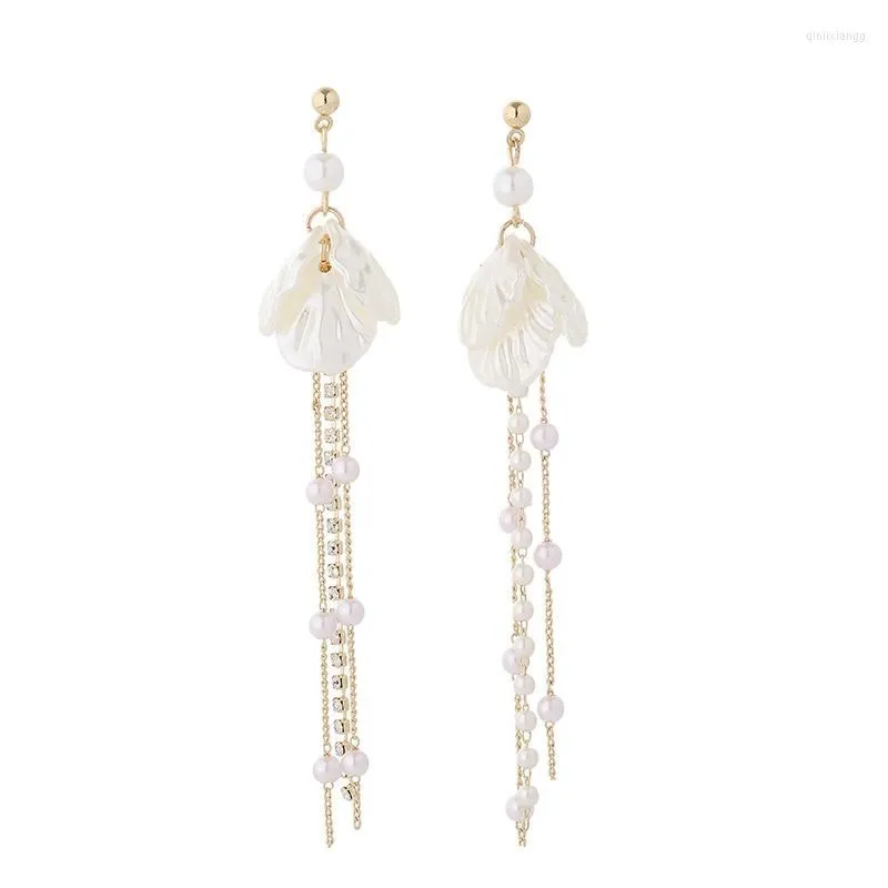 Backs Earrings Clip On 2022 Korean Arrival Pearl Flower Long Temperament Chain Tassel Non-piercing Women`s Jewelry