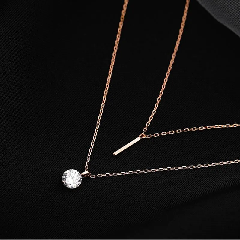 Chains Elegant Silver Double Layer Necklace Round Shiny Full Zircon Long Pendant Choker Necklaces Gift For Girl Fashion