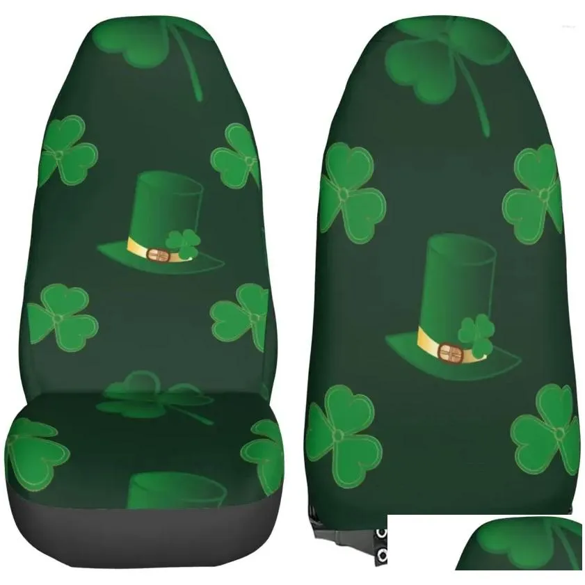 Car Seat Covers Set 2pcs Traditional St. Patrick `s Day Universal Front Seats Vehicle Enterior Protector Suitable Auto