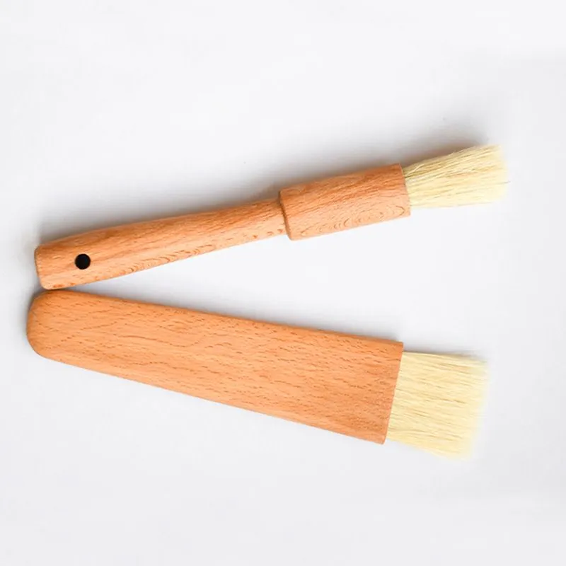 Household Wooden Oil Brushes Wood Handle BBQ Tools Grill Pastry Butter Honey Sauce Basting Bristle Round Flat Brush Baking Cooking Kitchen Tool