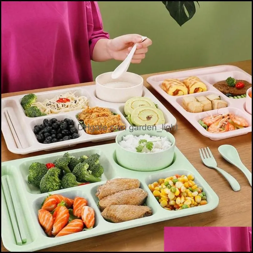 Flatware Sets 5Pcs Grade Divided Dinner Tray Lunch Container Plate School Canteen Easy To Clean Stackable Dining Toolflatware Drop D