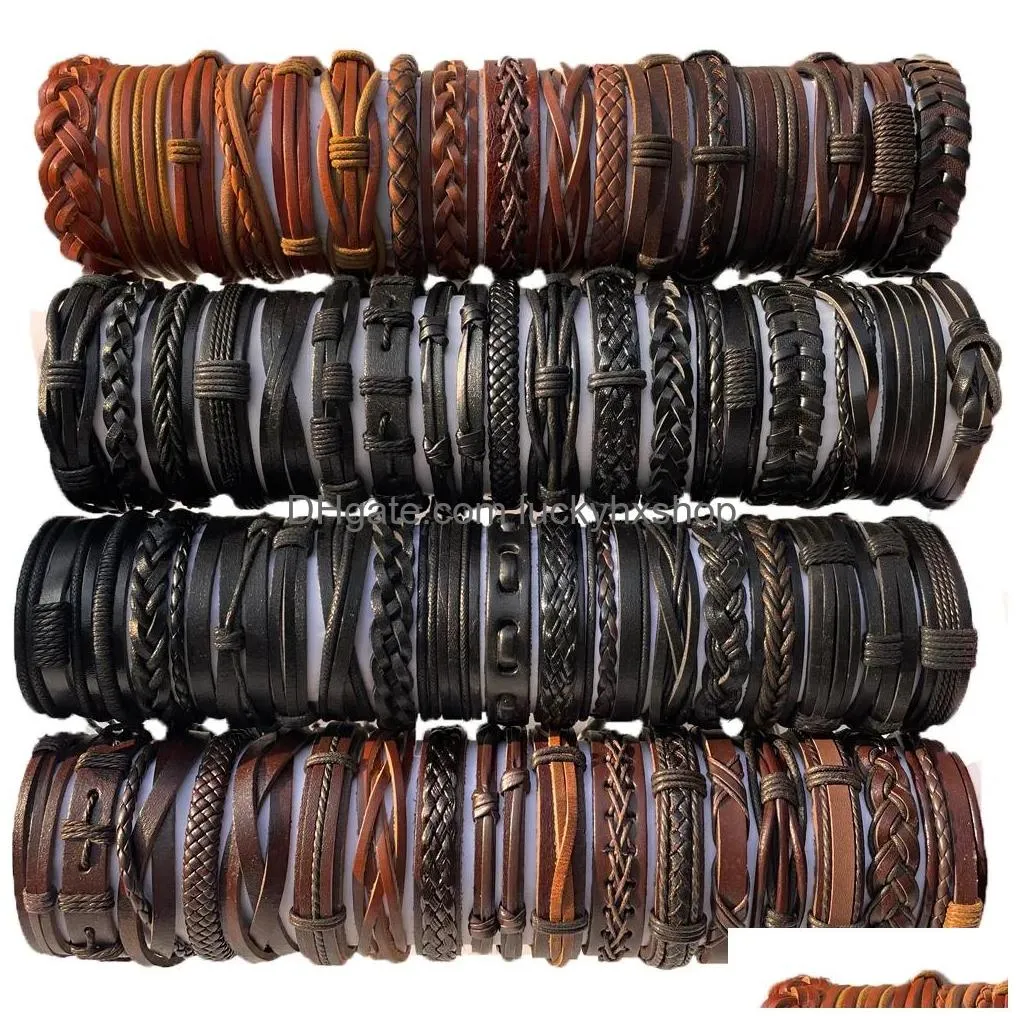 chain 50pcsset wholesale lots bulk random punk mens leather bracelets femme pulseras bileklik couple bracelet men jewelry wp2 230710