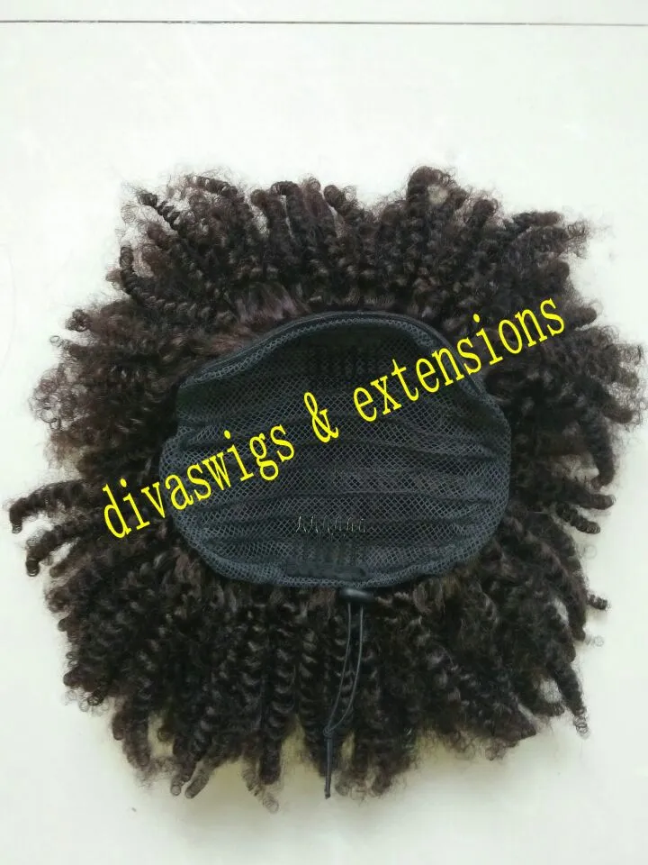 Human Hair Afro Puff Ponytail Drawstring Afro Kinky Curly Ponytail Hair Extension African American HairPieces with Clips (1b Black)
