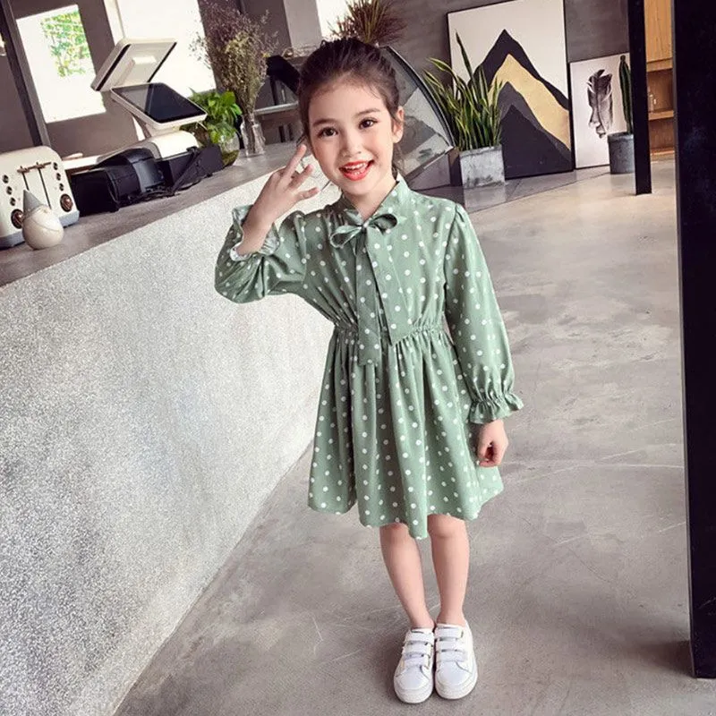 New children`s clothing girls baby spring and autumn clothes girls casual blazer solid color dot dress cloth set suit1