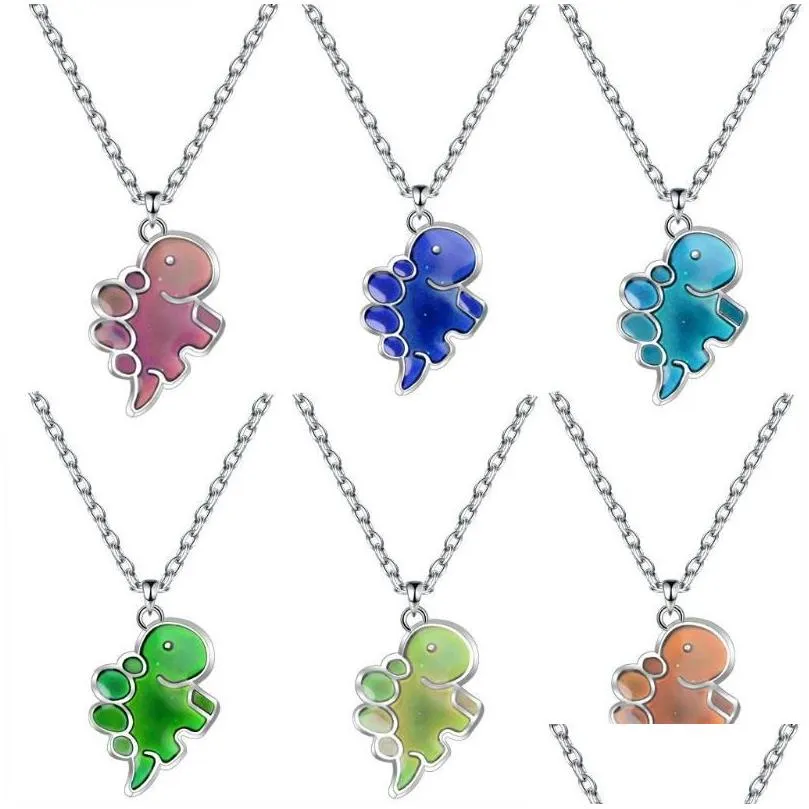 pendant necklaces mood cute cartoon dinosaur temperature control color change necklace women stainless steel chain