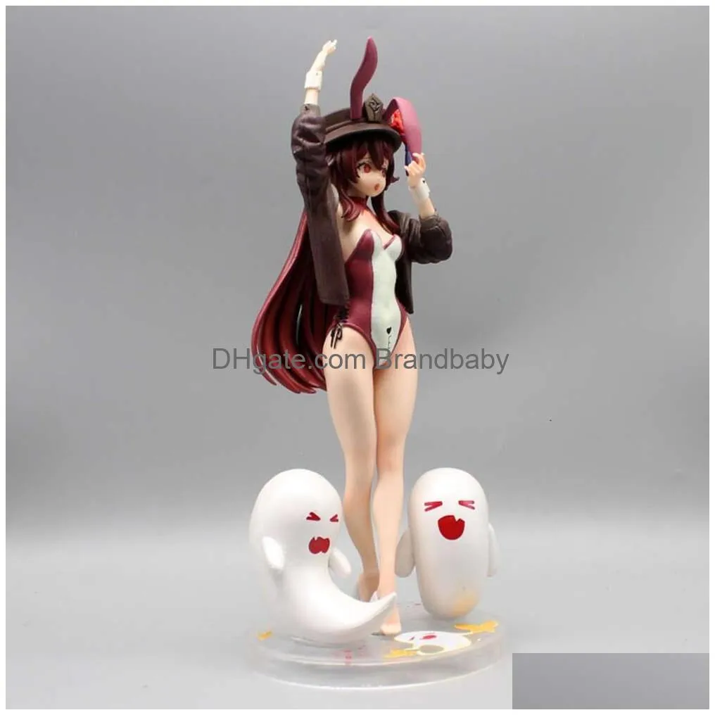 finger toys 27cm genshin impact hu tao bunny sexy anime girl figure klee/venti/qiqi/nahida action figure adult collectible model doll