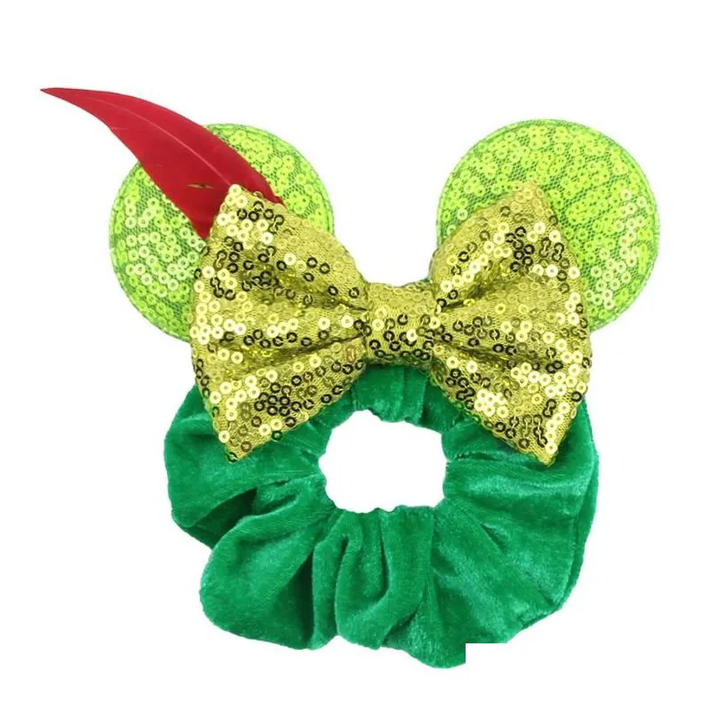  pretty mouse ears velvet scrunchies hairband women elastic ponytail holder girls sequins hair bow hair accessories for halloween christmas normal