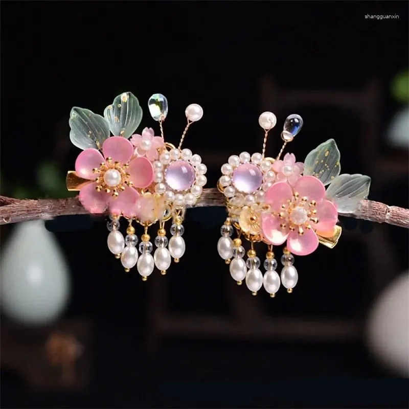 Hair Clips HanFu Girl Flower Clip Traditional Headdress Handmade