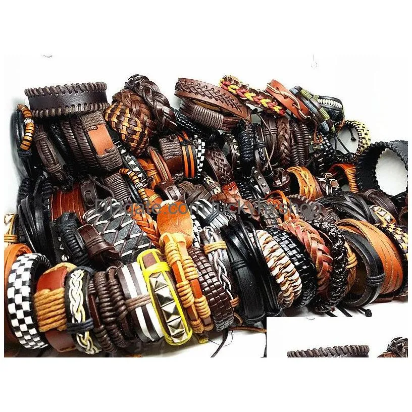 chain mixmax 50pcspack assorted retro handmade mens top genuine leather tribal surfer cuff bracelets mix styles 230710