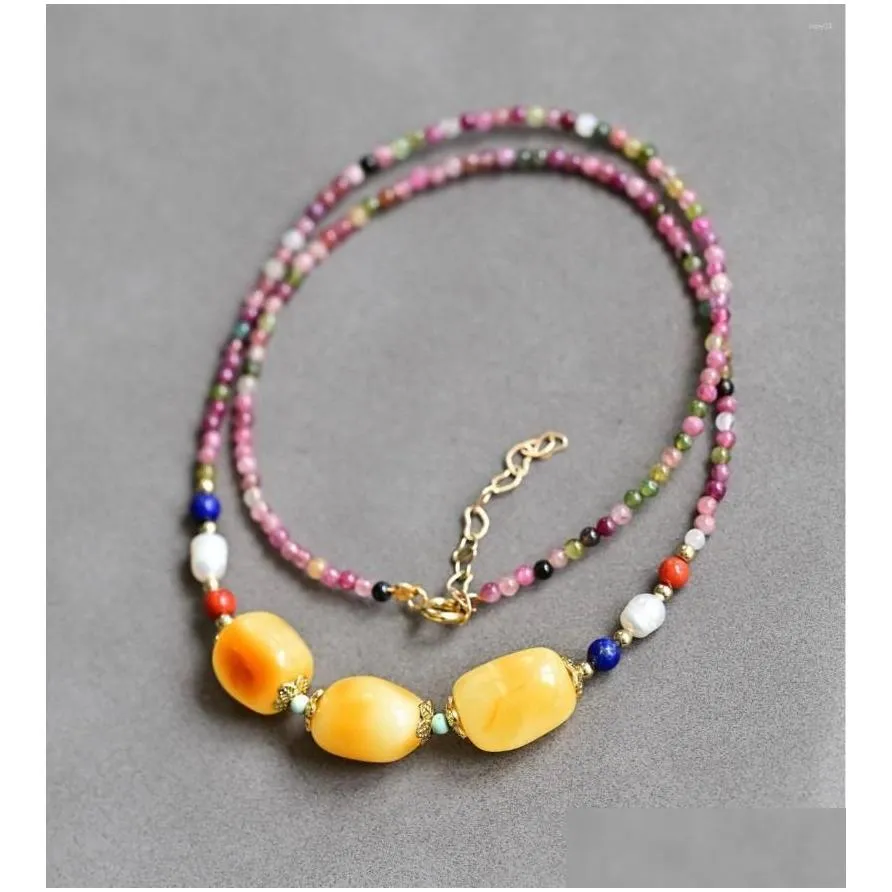 pendant necklaces natural amber necklace women healing gemstone fine jewelry genuine baltic ambers beads colorful tourmaline