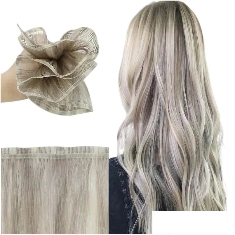 weft vesunny flat silk weft hair extensions virgin human hair sew in weft grey blonde 19a/60 weft straight hair for salon