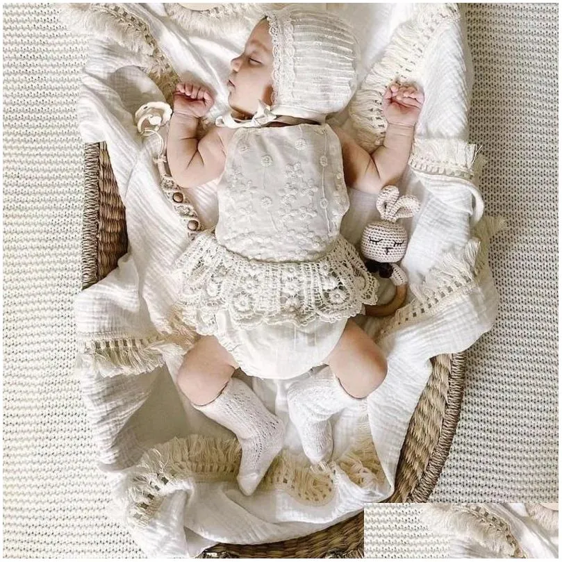Blankets Bopoobo 120 100cm Muslin Cotton Baby Blanket Born Tassel Receiving Swaddle For Girl Boy Bath Towel Stuff
