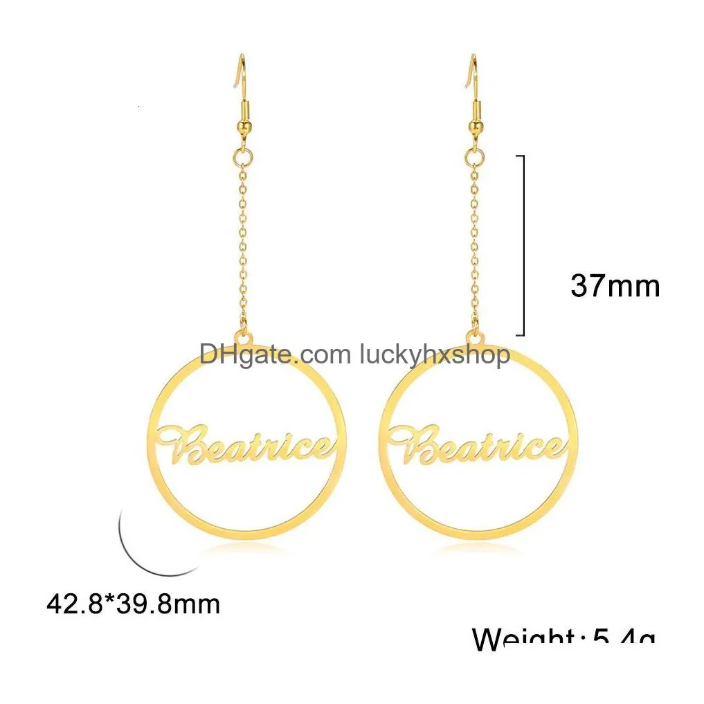 hoop huggie sipuris stainless steel long chain big personalized custom name earrings for women fashion jewelry accessories gift 230710