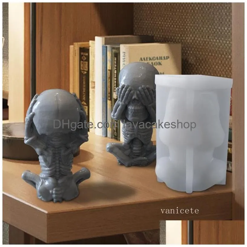 craft tools skeleton candle mold don`t listen look  say covers eyes cover mouth cover ears diy manual silicone molds 9345