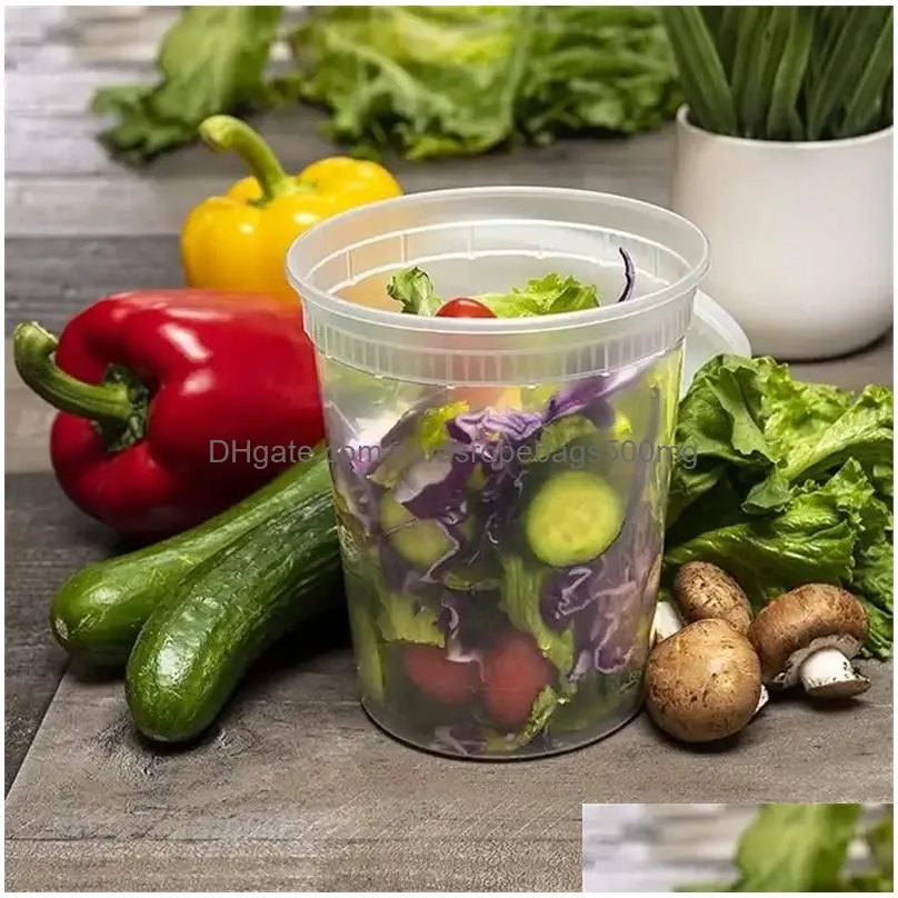 Other Disposable Plastic Products Microwavable Food Storage Soup 32Oz Plastic Container With Lids For Kitchen Fridge Drop Delivery Hom