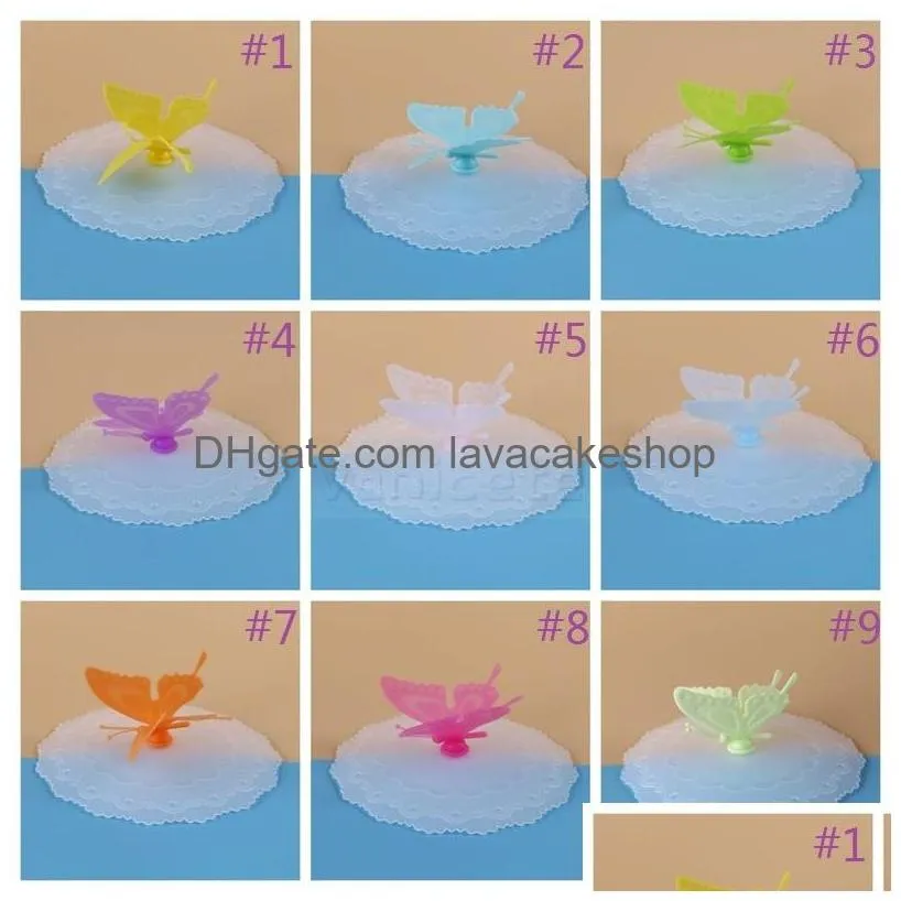 multicolor silicone drinkware lid dustproof cup lids butterfly cup cover silica gel sealing cup-cover t9i002088