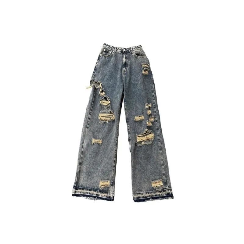 Men`s Jeans Fashion Casual Hip Hop INS Original Street Style Holes Men And Women High Waist Old Beggar Dad Pants TideMen`s
