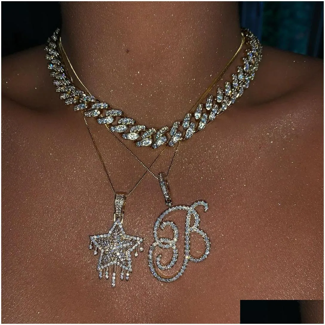 cursive 26 initial letter pendant necklace micro pave 5a cubic zirconia cz alphabet name jewelry