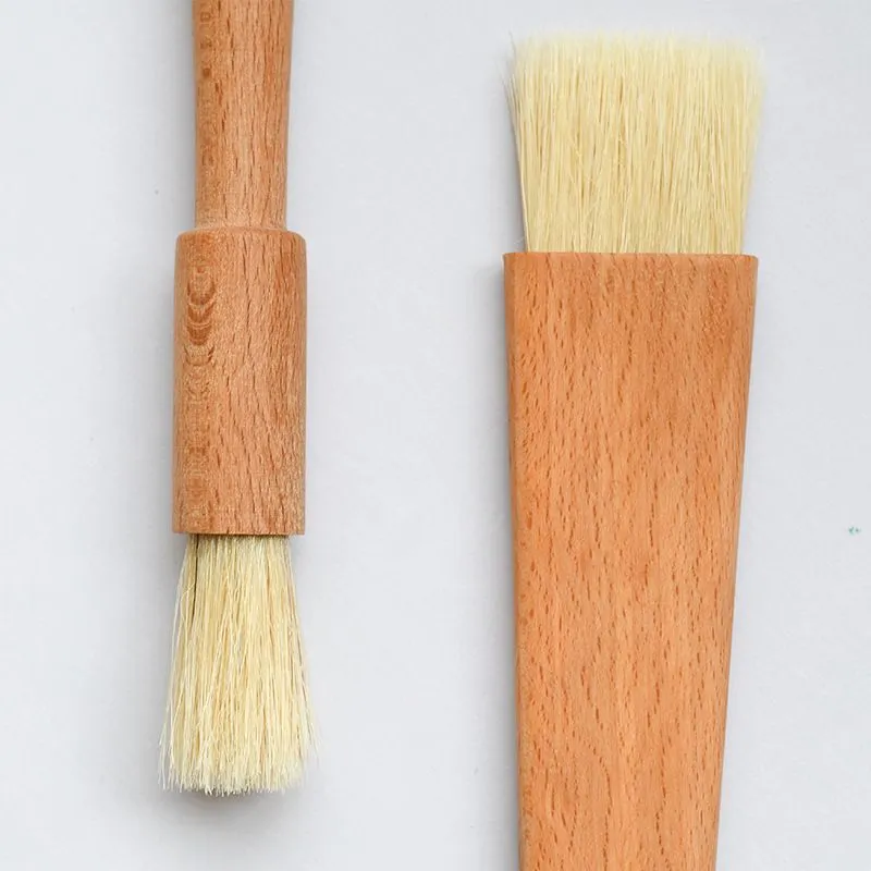 Household Wooden Oil Brushes Wood Handle BBQ Tools Grill Pastry Butter Honey Sauce Basting Bristle Round Flat Brush Baking Cooking Kitchen Tool