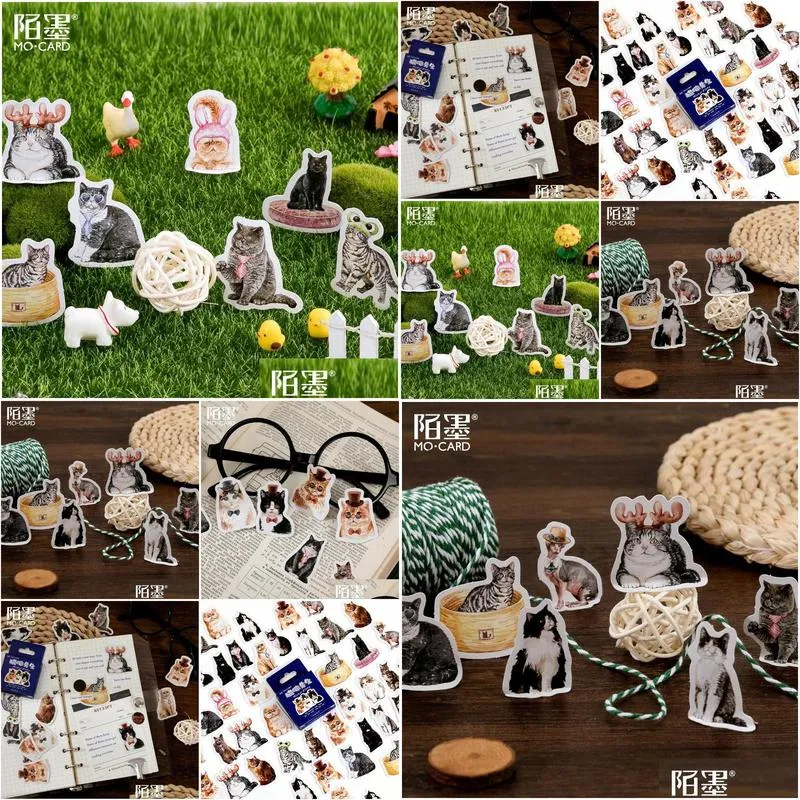 Adhesive Stickers Mo.Card Vintage Retro Mr Cat Mini Paper Diary Sticker Scrapbooking Material Decoration Label Wholesale Drop Delive Ot7Bb