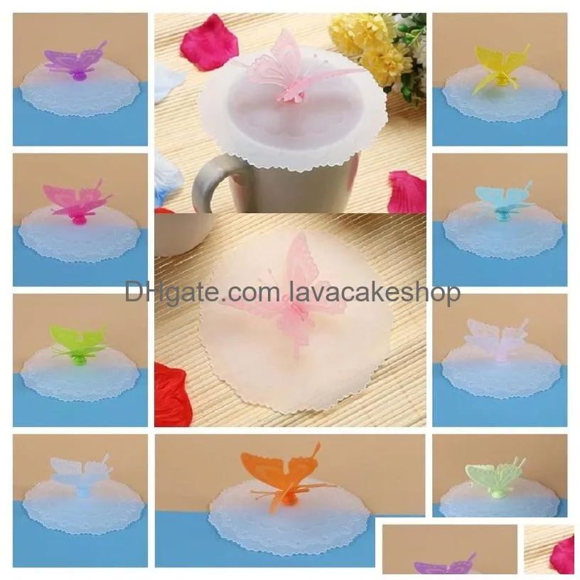 multicolor silicone drinkware lid dustproof cup lids butterfly cup cover silica gel sealing cup-cover t9i002088