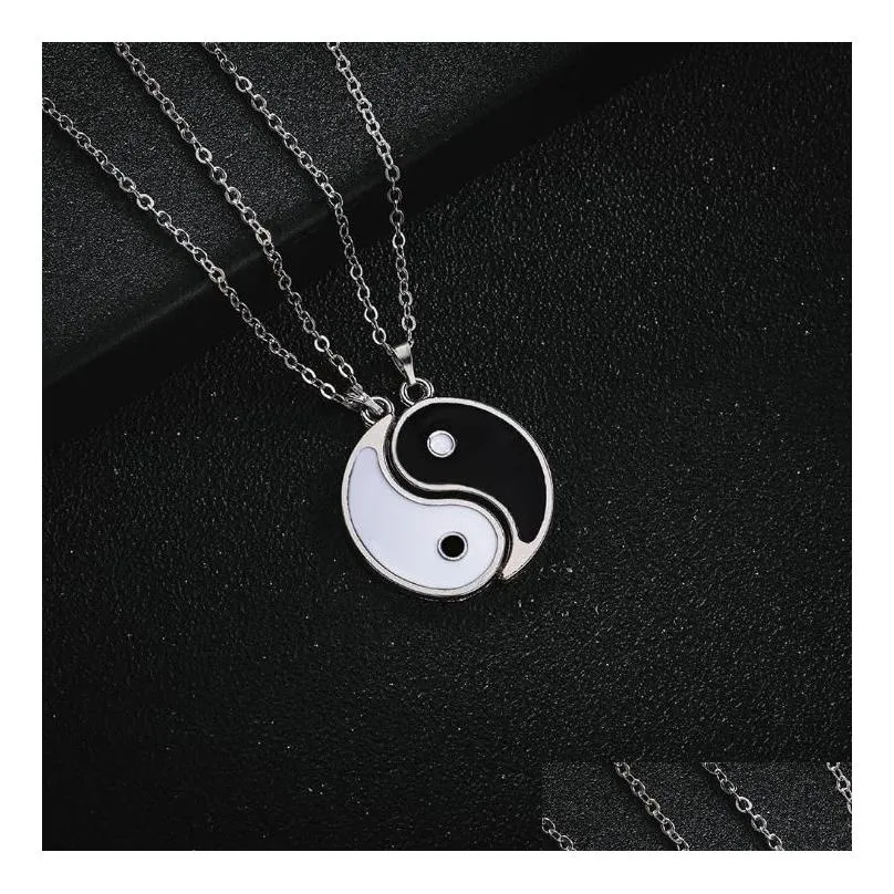 yin yang pendant necklace matching 2 pieces stainless steel puzzle piece birthday jewlery gifts for couple or friends