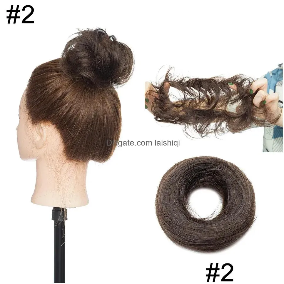 bangs snoilite chignon hairpiece elastic rubber band human hair chignon bun ponytail hair pieces donut chignon hair bun extension