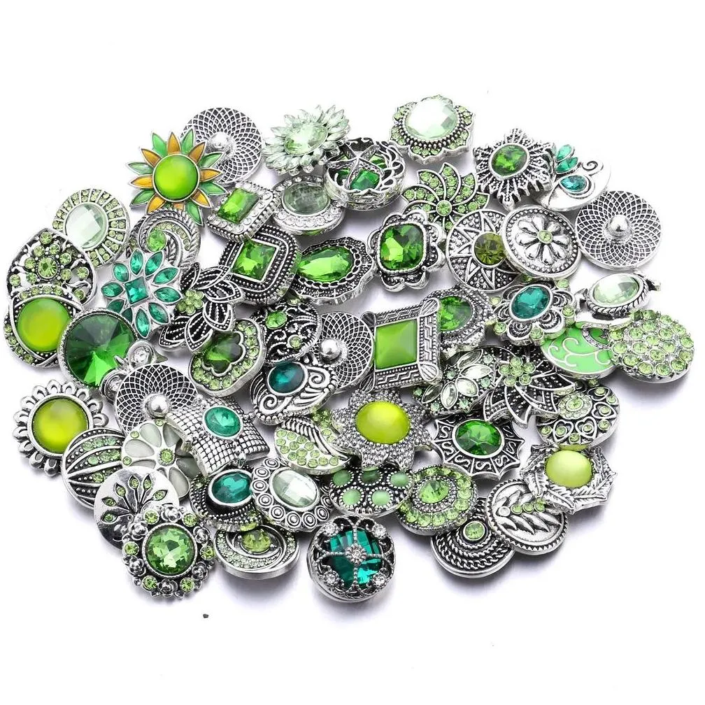 Mixed Color Rhinestone Flower 18mm Metal Snap Buttons Fit DIY Snap Button Bracelet Necklace Jewelry