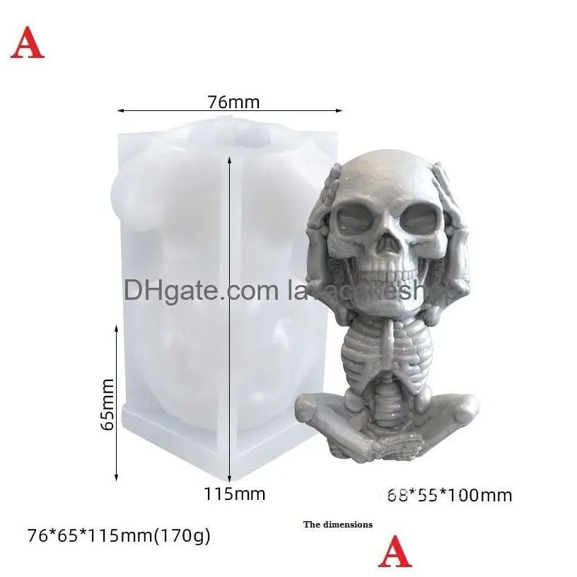 craft tools skeleton candle mold don`t listen look  say covers eyes cover mouth cover ears diy manual silicone molds 9345