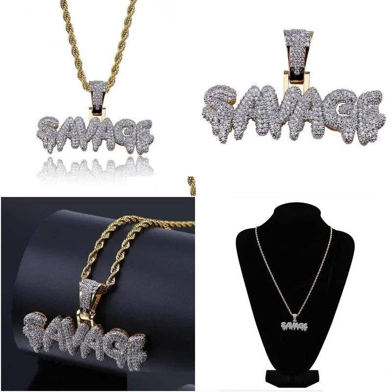 pendant necklaces men iced out savage letter necklace gold silver color full pave cz crystal zirconia hip hop gift for womenpendant