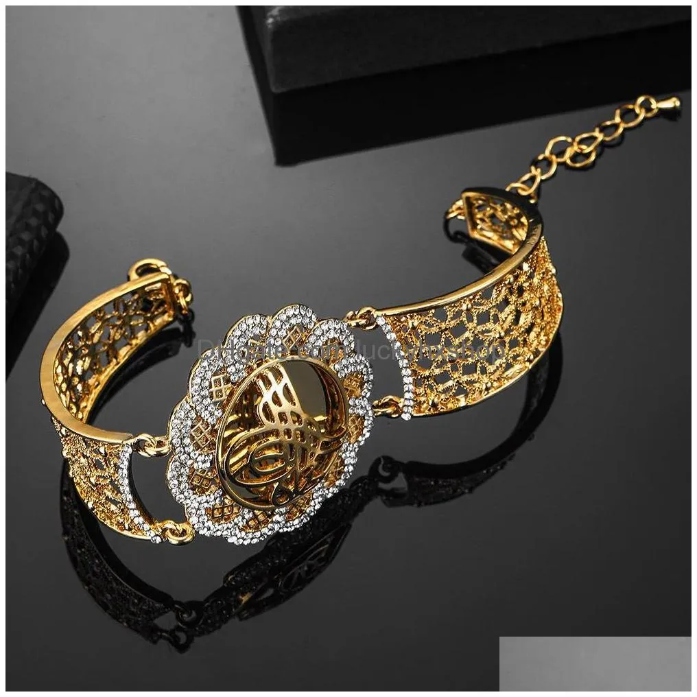 chain muslim islam wedding gift middle east jewelry bracelets arab bracelet vintage gold color flower wide cuff bangle 230710