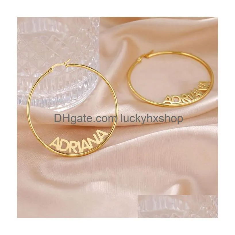 hoop huggie sipuris personalized custom name big earrings stainless steel for women fashion jewelry accessories gifts 230710