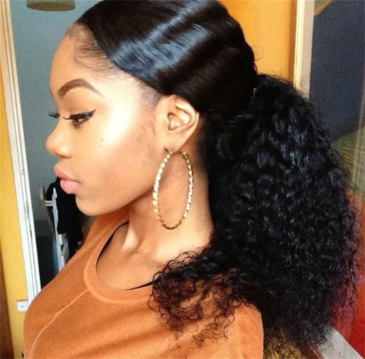 Kinky Curly Ponytail For Women Brazilian 3B 3C Natural Black Clip In Ponytails Human Hair Extensions Remy 120g