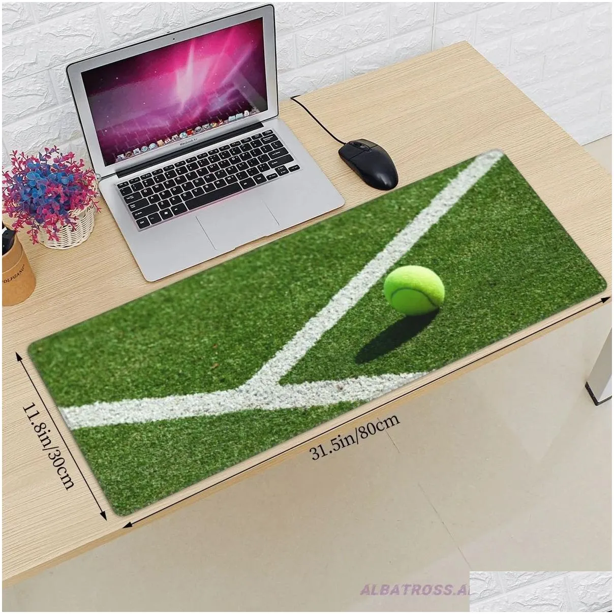 Pads Tennis Ball Gaming Mouse Pad Rubber Stitched Edges Mousepad 31.5`` X 11.8``