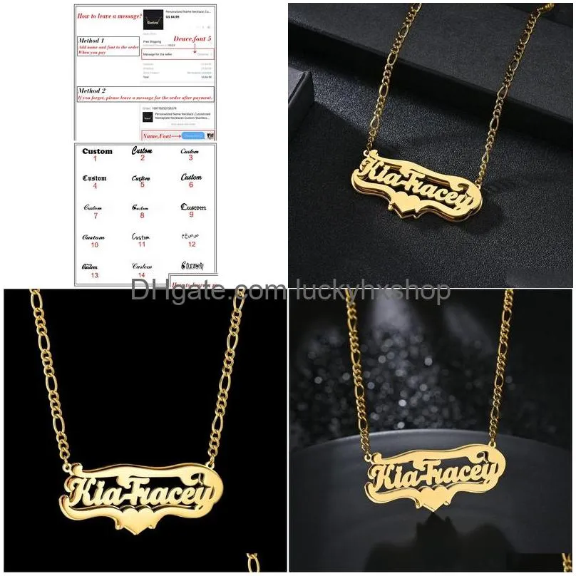 pendant necklaces customized double name hip hop letter necklace gothic plated piercing carving pendants jewelry gift 230710