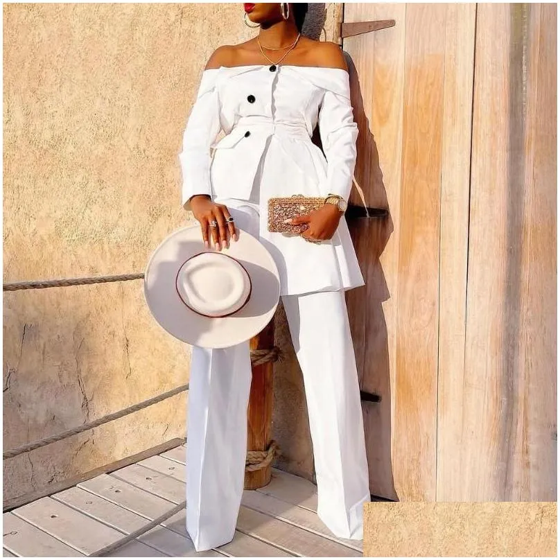 Ethnic Clothing Two Piece Set Women African Tracksuit Summer Sportwear Y Elegant Off The Shouder Top And Pants Suits Outfits Sets Dro Dhrzb