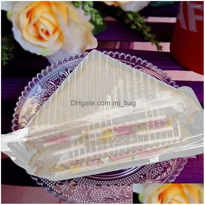 Dinnerware 100 Pcs Packing Box Containers Lids Cake Slice Sandwich Triangle Holder Lunch Baking Plastic Pies