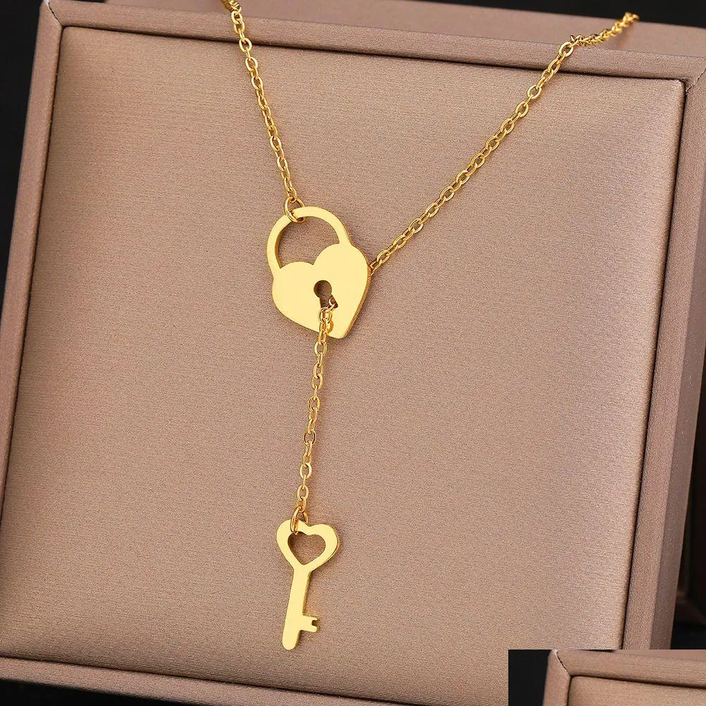 trendy fine heart lock key independent pendants necklaces fashion chains choker for women jewelry gifts