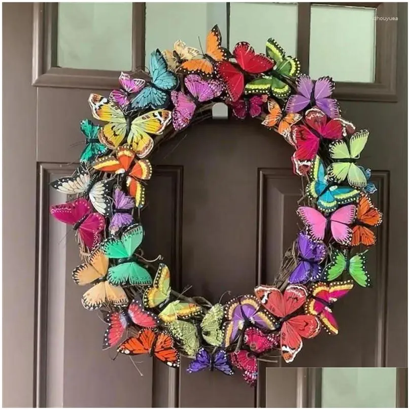 Decorative Flowers Home Decoration Fashion Art Wreath Beautiful Colorful Door Ornament Hanging Butterfly Handmade