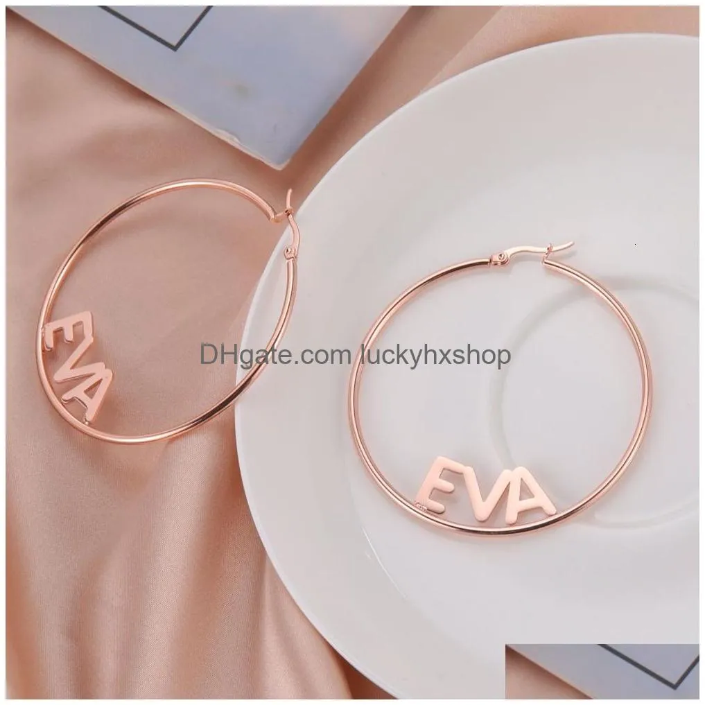 hoop huggie sipuris personalized custom name big earrings stainless steel for women fashion jewelry accessories gifts 230710