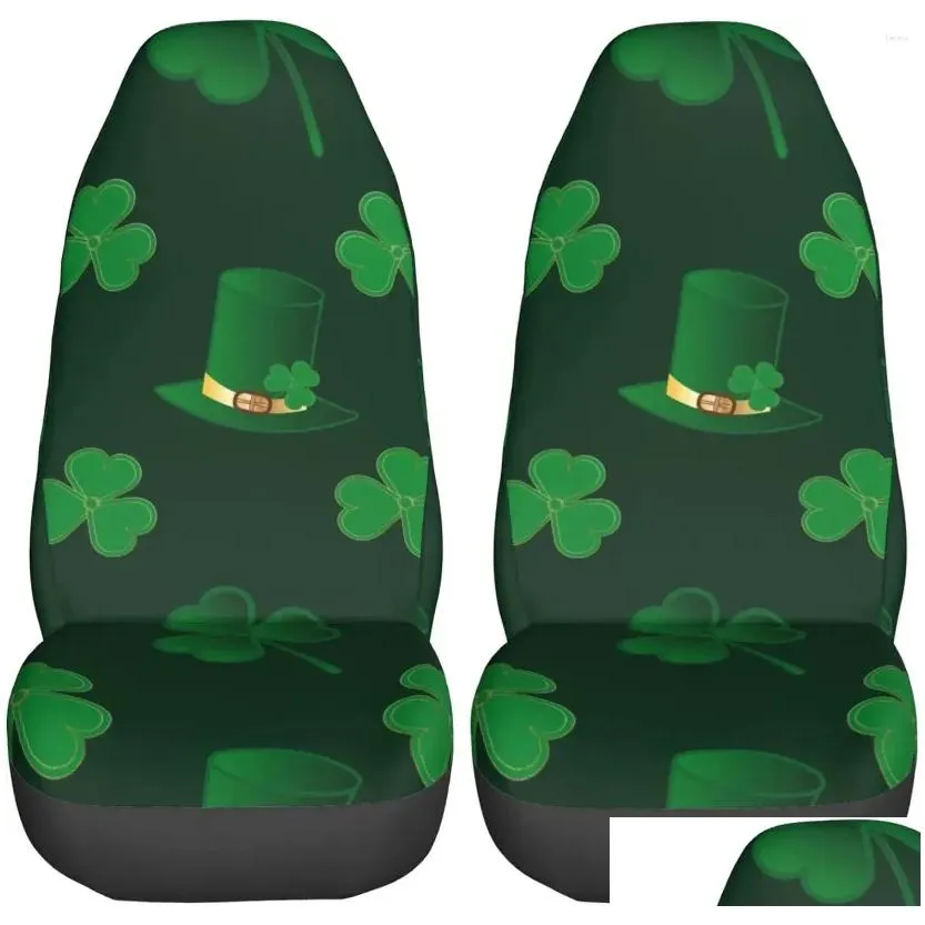 Car Seat Covers Set 2pcs Traditional St. Patrick `s Day Universal Front Seats Vehicle Enterior Protector Suitable Auto